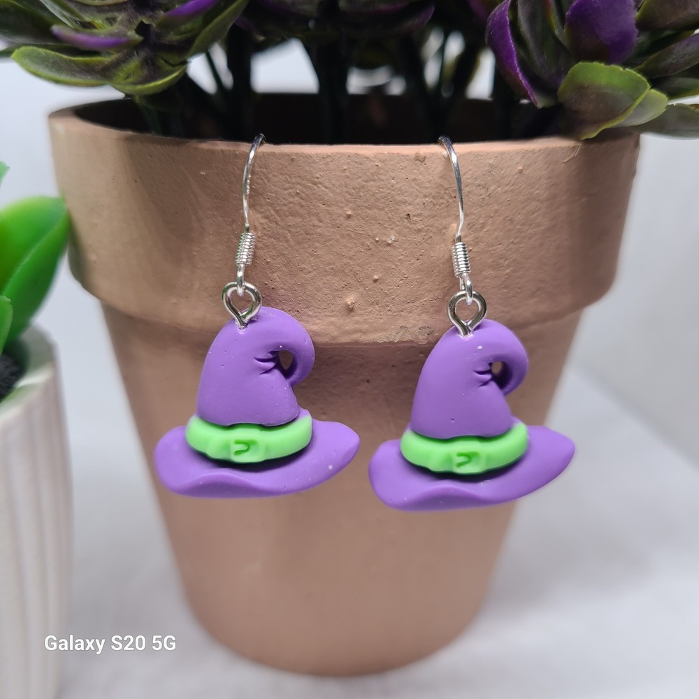 Witch Hat Earrings Purple Green Halloween Costume NWOT Ladies‎ Outdoor